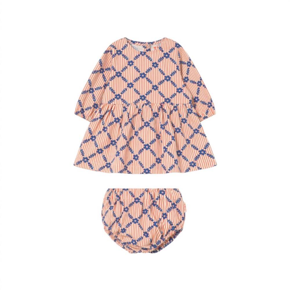 NEW TINYCOTTONS girl's flower grid baby set in pink